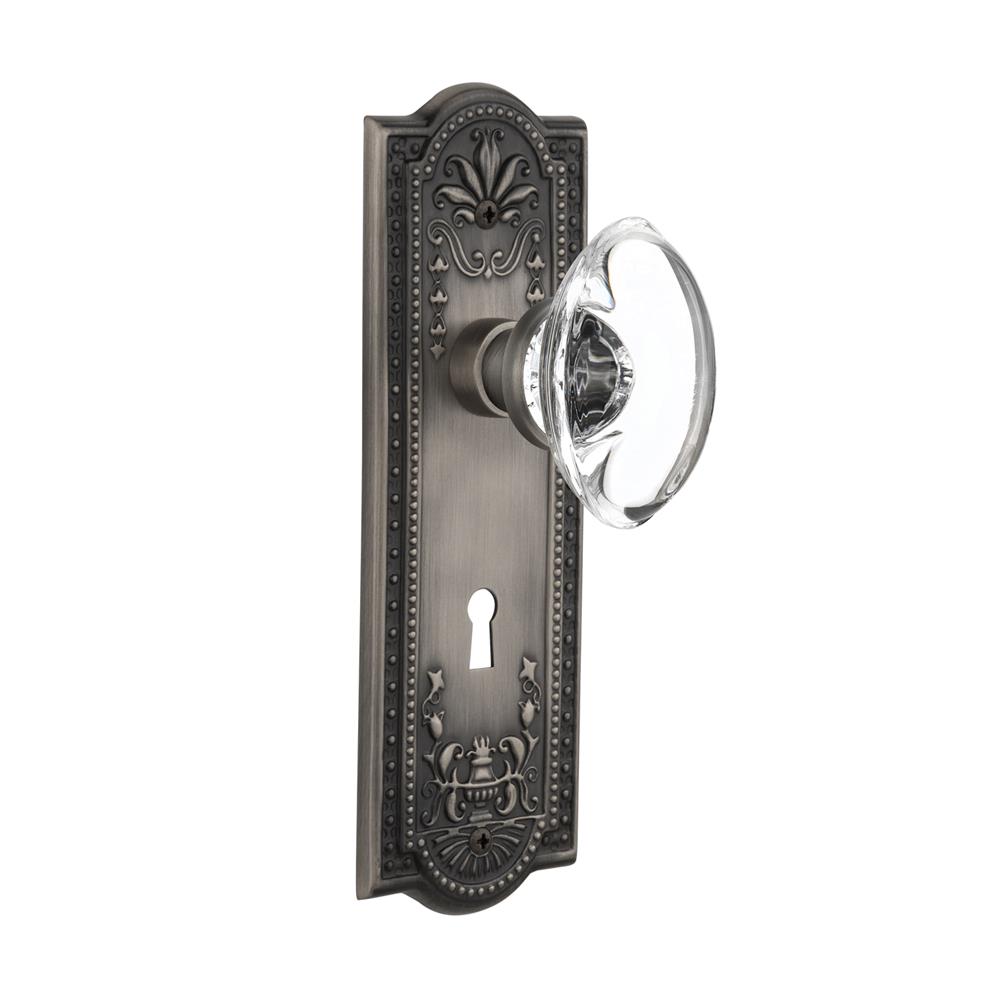 Nostalgic Warehouse MEAOCC Mortise Meadows Plate with Oval Clear Crystal Knob with Keyhole in Antique Pewter